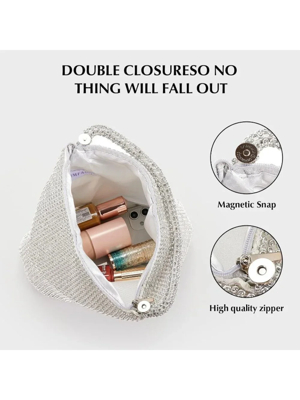 Women's Silver Rhinestone Triangle Clutch Purse Vintage Wedding Evening Bag